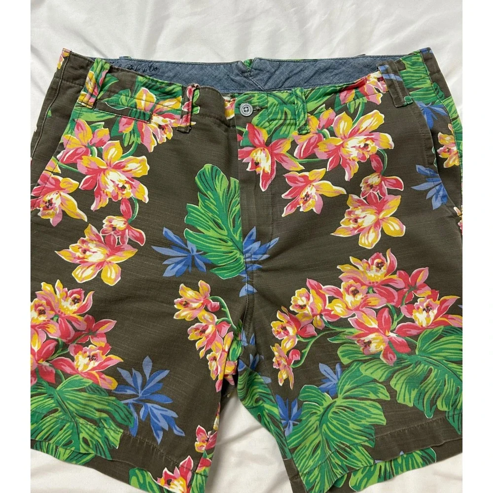 Polo Ralph Lauren Mens 36 Tropical Floral Shorts Straight Fit Green Pink Orchid
